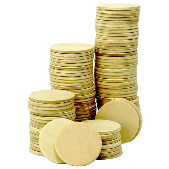 100 Pack of 1.5 Inch Round Wood Cutout Circles Chips for Arts & Crafts Projects, Board Game Pieces, Wooden Nickels, Ornaments and DIY Crafts