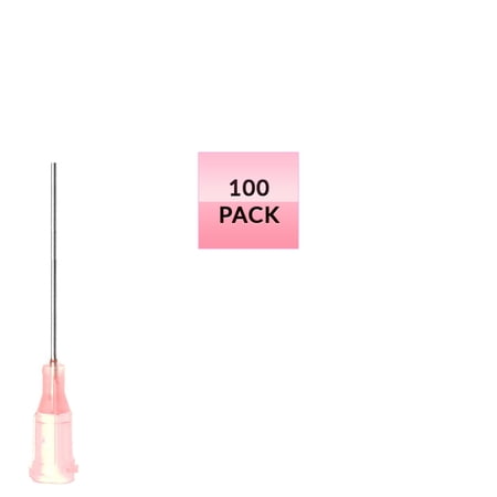 100 Pack of Blunt Tip Lure Lock Dispensing Fill, Industrial/Arts and Crafts Needles, 20 Gauge - Pink, 1" / 2.54cm