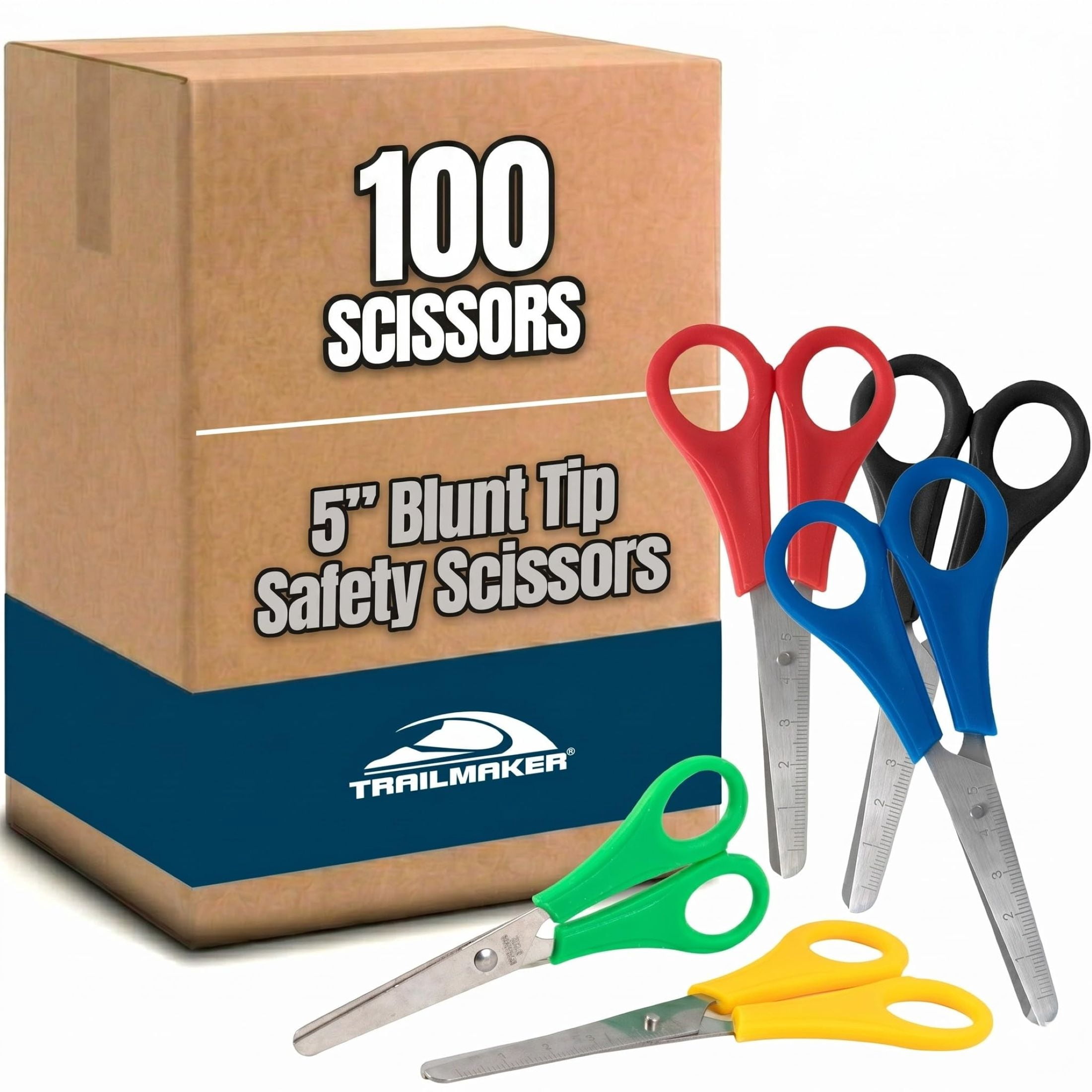 100 Pack of Bulk Wholesale 5 Inch Blunt Tip Safety Scissors for Arts and Crafts in Black, Red, Green, Blue and Yellow