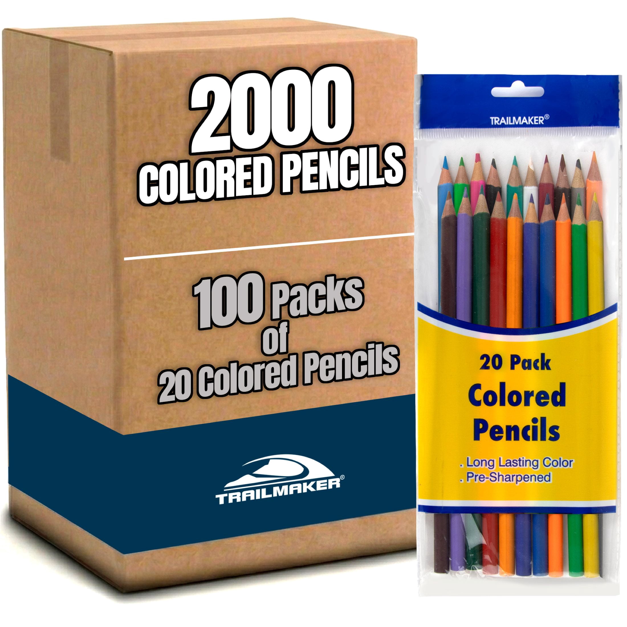 100 Pack of Bulk Wholesale Colored Pencils Containing 20 Colored Pencils Per Pack for School, Classrooms and Students - 2,000 Colored Pencil Count