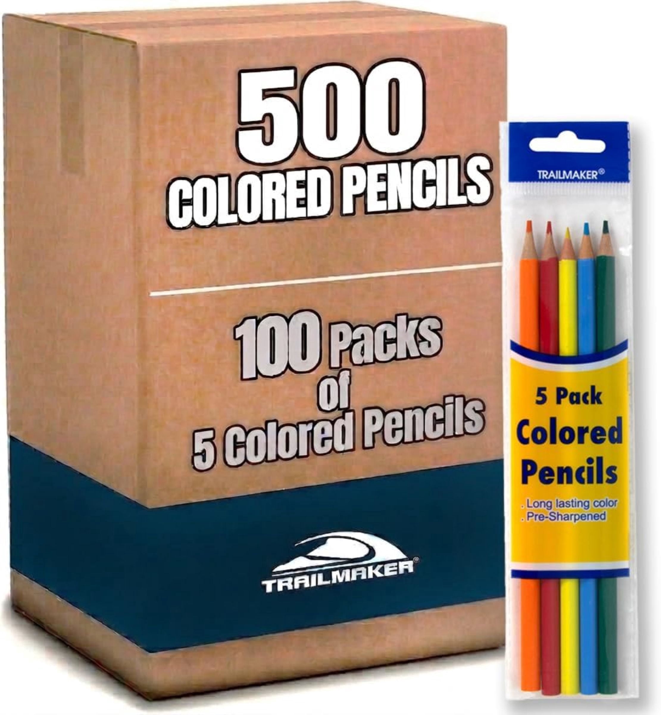 100 Pack of Bulk Wholesale Colored Pencils Containing 5 Colored Pencils Per Pack for School, Classrooms and Students - 500 Colored Pencil Count
