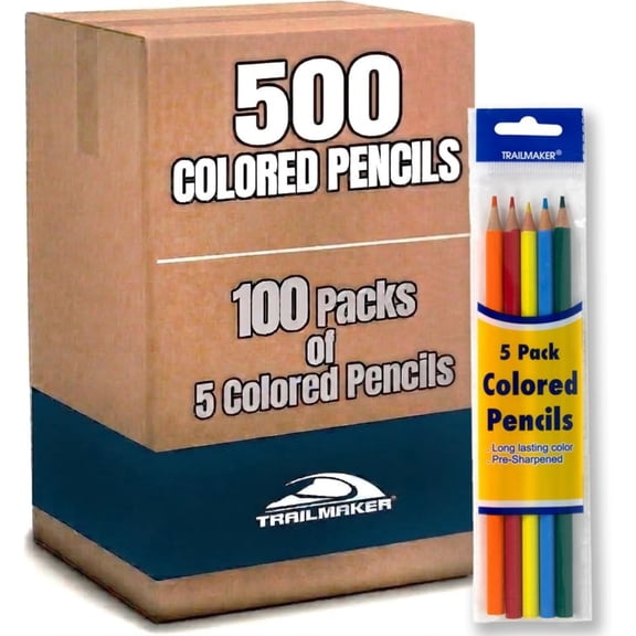 100 Pack of Bulk Wholesale Colored Pencils Containing 5 Colored Pencils Per Pack for School, Classrooms and Students - 500 Colored Pencil Count