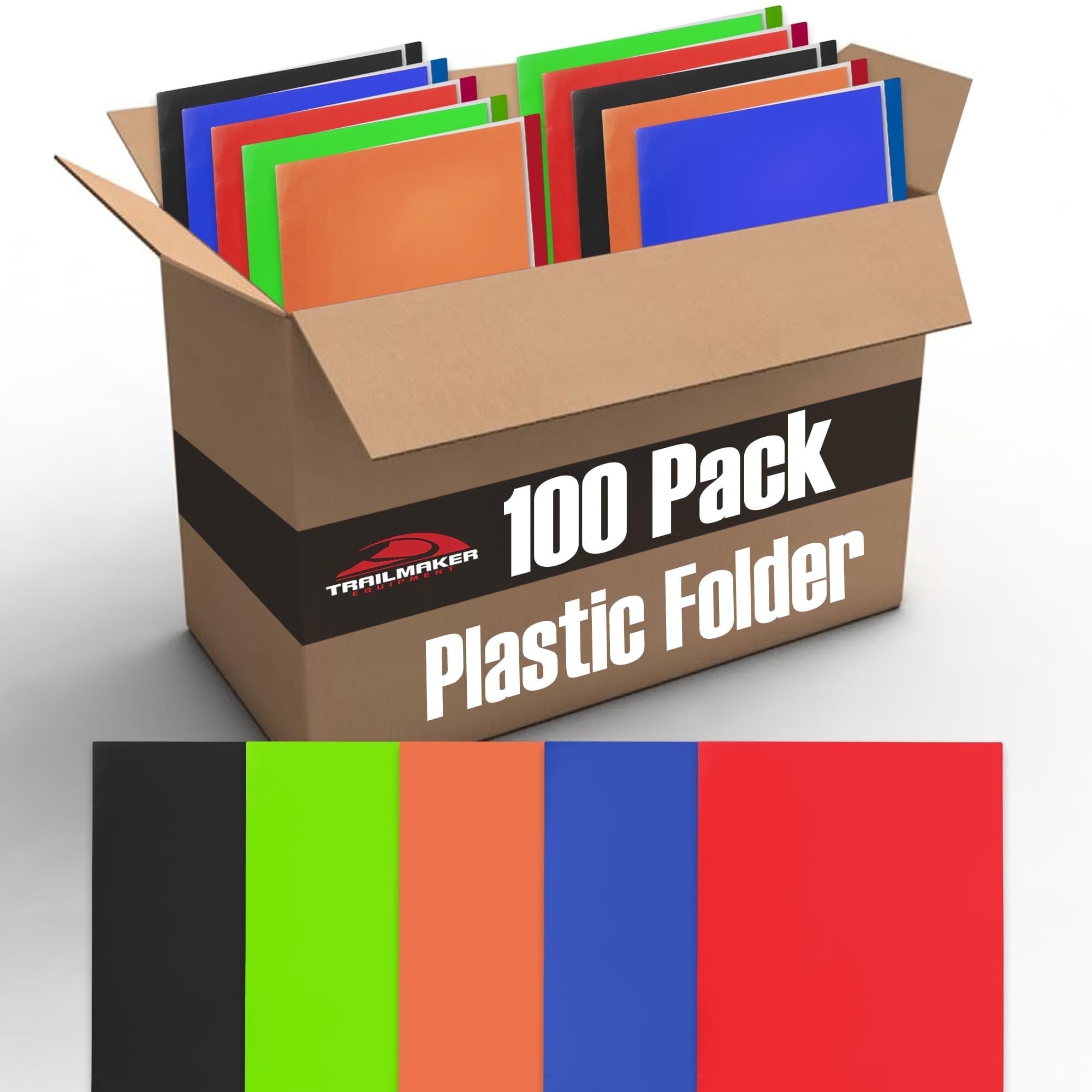 100 Pack of Bulk Wholesale Two Pocket Plastic Folders in 5 Assorted Colors for Filing Paper Work