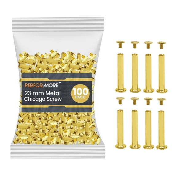 100 Pack of Chicago Screw Post Binding Screws, 23mm Brass Plated Metal Screw Posts for Scrapbooking, Photo Albums, Binding Leather Repair