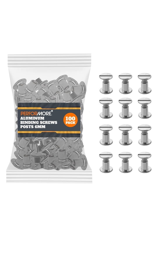 100 Pack of Chicago Screw Post Binding Screws, 6mm Nickel Plated Metal Screw Posts for Scrapbooking, Photo Albums, Binding Leather Repair