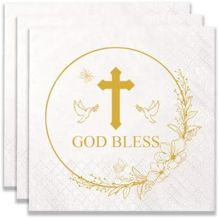 100 Pack of Cross Disposable Paper Napkins for Christian Baptism Religious Birthday Party Decoration