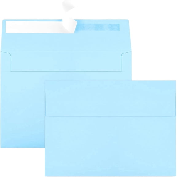 100 Packs 5x7 Envelopes, Blue A7 Envelopes for Invitations, Printable, Self Seal for Weddings, Photos, Postcards, Greeting Cards, Mailing