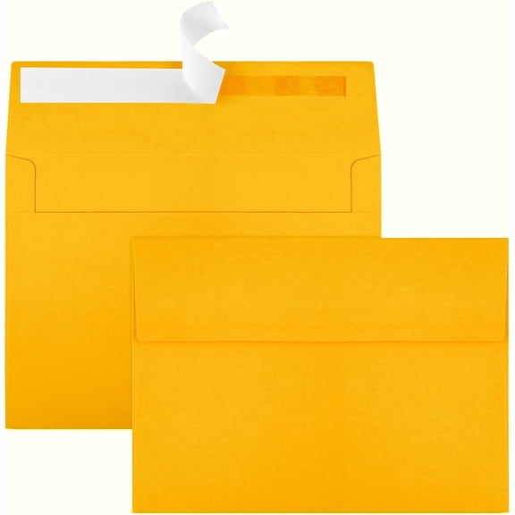100 Packs 5x7 Envelopes, Yellow A7 Envelopes for Invitations, Printable, Self Seal for Weddings, Photos, Postcards, Greeting Cards, Mailing