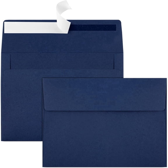 100 Packs 5x7 Envelopes, Navy Blue A7 Envelopes for Invitations, Printable, Self Seal for Weddings, Photos, Postcards, Greeting Cards, Mailing