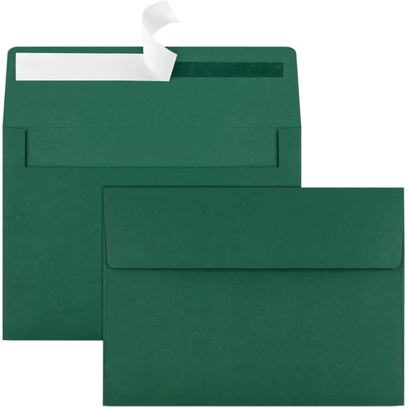 100 Packs 5x7 Envelopes, Green A7 Envelopes for Invitations, Printable, Self Seal for Weddings, Photos, Postcards, Greeting Cards, Mailing