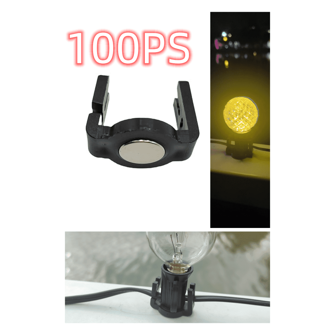 100 Packs Black Heavy Duty Light Clips,Extra Strong Magnetic Christmas Light Clips, Holiday Lighting Magnet for C9, C7 Sockets，Patio Lighting, Christmas Tree (100, Black)