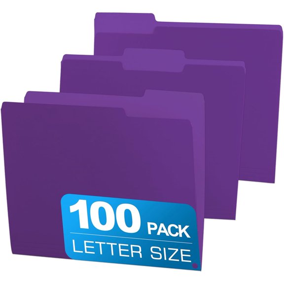 100 Packs Colored File Folders,Purple File Folders Letter Size,1/3 Cut Tabs File Folder,Two-Tone File Folder,Manila File Folders for Office,School and Home,Organization