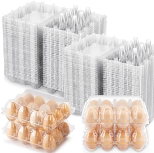 100 Packs Egg Cartons Cheap Bulk，Plastic for 12 Eggs, Clear Egg Cartons 3 * 4 Grids，Perfect for Refrigerator Chicken Farm Markets Commercial Business Market Display