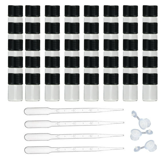100 Packs Essential Oil Bottles, 2ML Oil Vial With Dropper, Sample Bottles, Dram Bottles Mini Glass Bottles Containers - black