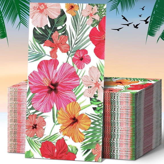 100 Packs Hawaiian Guest Napkins Tropical Luau Party Decorations | Summer Floral Dinner Paper Towels Decorative Bathroom Hand Towels for Wedding Birthday Party Supply