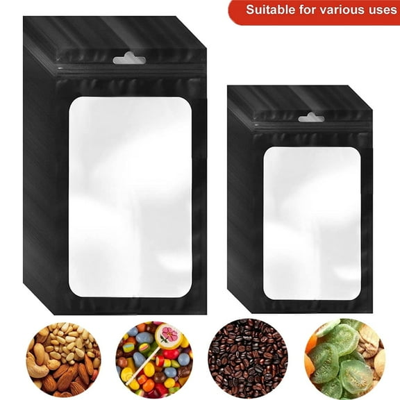 100 Packs Holographic Mylar Bags with Clear Window,Smell Proof Bags Resealable Black Mylar Food Storage Bag for Sample Snack Cookies Jewelry (4 x 6 Inch)