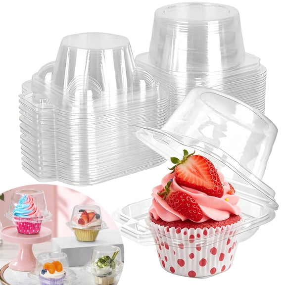 100 Packs Individual Cupcake Containers Stackable Clear Plastic Single Cupcake Disposable Carrier Holder Box with Dome Lid, Muffin Container Carrier Boxes to Go