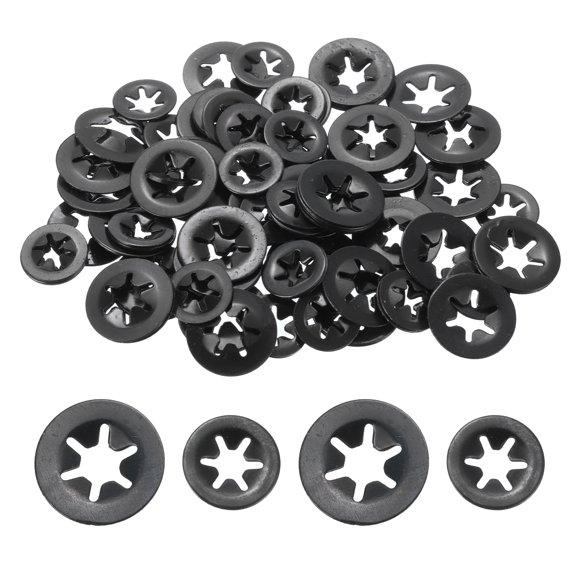 100 Packs Internal Tooth Star Lock Washers Set M3 M4 Push on Retaining Clips, 65Mn Steel Starlock Push Nuts