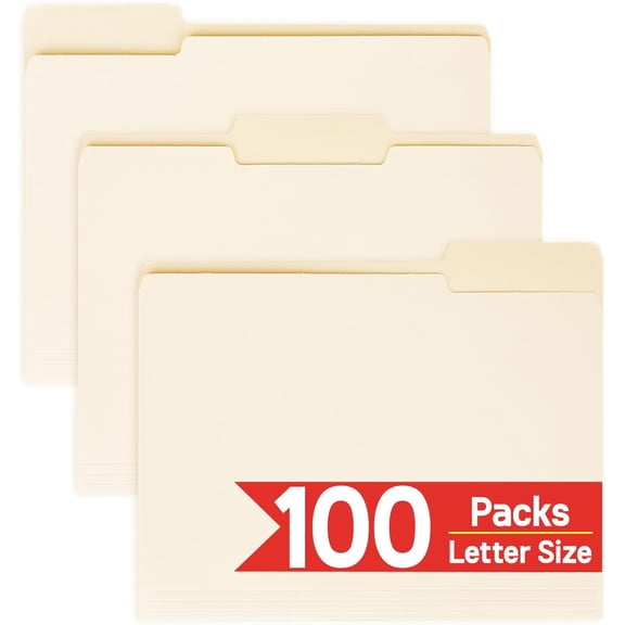 100 Packs Manila File Folder,Manilla Folder 8.5x11,1/3 Cut Tabs for Office,School and Home,Organizer Letter Size