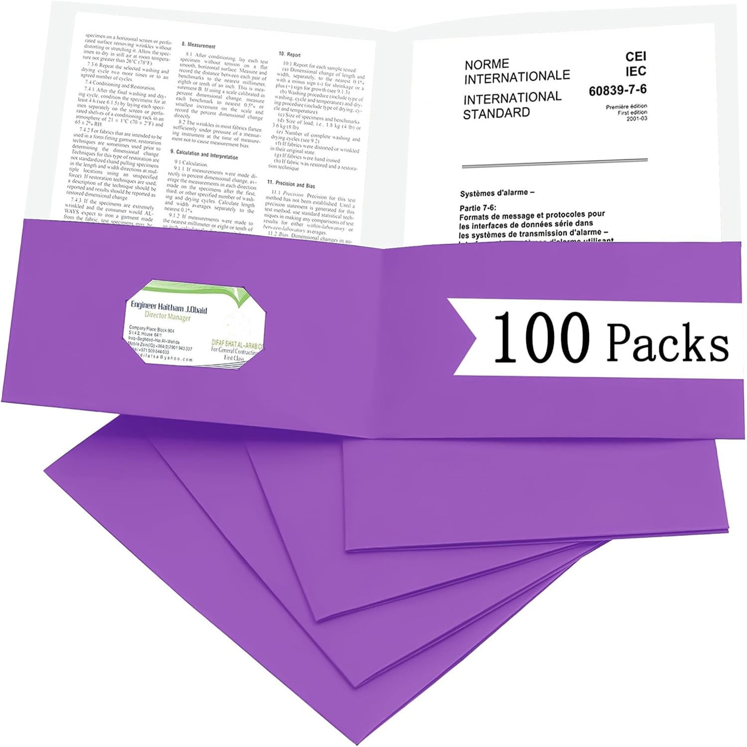 100 Packs Paper Folders with Pockets for Students,Businessmen and Office Workers,Letter Size,Two Pocket Folders with Card Slot for Office,Business,School Supplies (Purple)