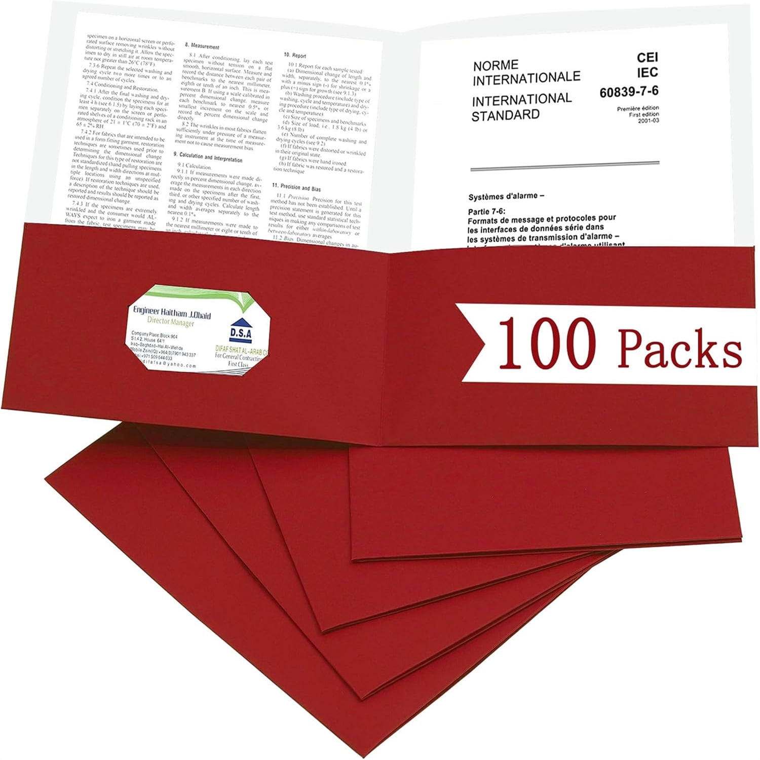 100 Packs Paper Folders with Pockets for Students,Businessmen and Office Workers,Letter Size,Two Pocket Folders with Card Slot for Office,Business,School Supplies (Red)