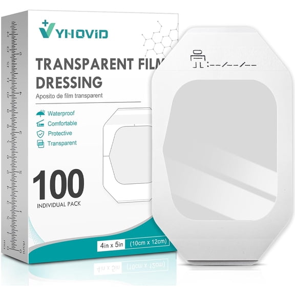 100 Packs Transparent Film Dressing 4" x 4.75" - Waterproof Bandages for Swimming, Showering, Wounds, Post Surgical Shower or IV Shield, Tattoo Afterage, Scar Therapy, Adhesive Patches