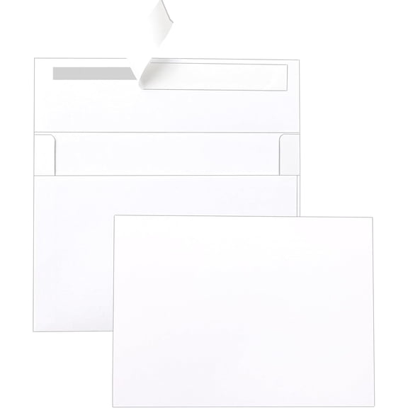 100 Packs White Note Cards and Envelopes 4.25 x 5.5 Heavyweight Flat Cardstock and A2 Envelopes Printable Self Seal for Greeting Cards, Thank You Notes, Baby Showers