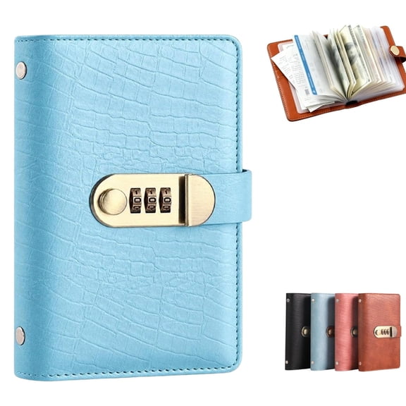 100-Page Lockable Savings Book with 3-Digit Combination Lock, PU Leather Banknote Collection Binder with 100 Envelopes