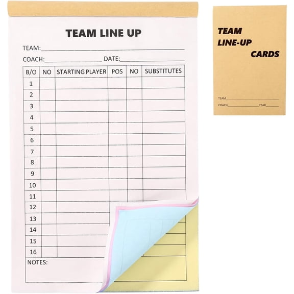 100 Pages Baseball/Softball Lineup Cards, 14x21cm/5.51x8.27in 4 Part Carbonless Lineup Sheets with Easy-Tear Line for 16 Player Roster for Softball Baseball School Game