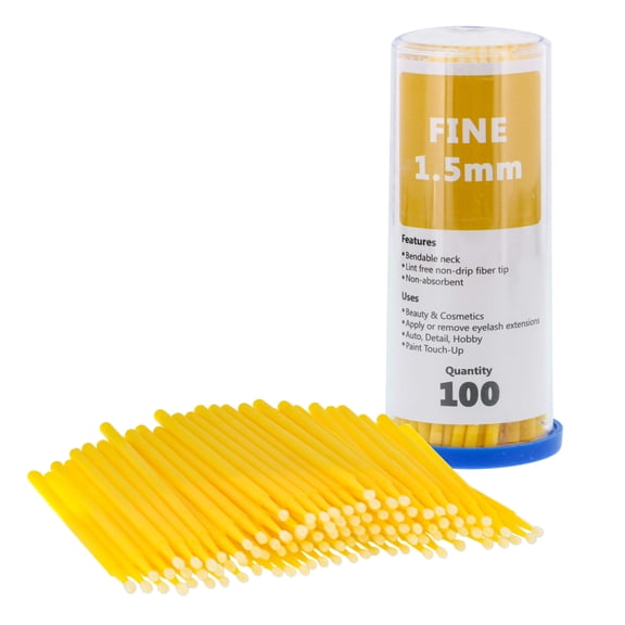 100 Paint Touch Up Brushes, Disposable Micro Brush Applicators, Yellow with Fine 1.5 mm Tips Auto Body Shop Detailing