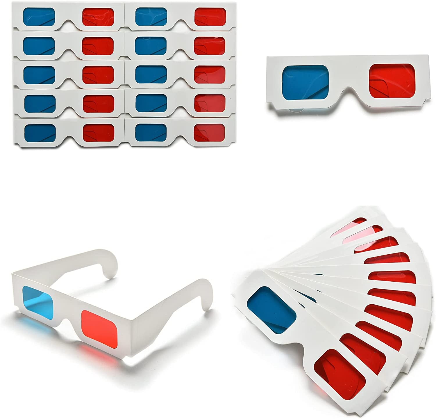 100 Pairs 3D Cardboard Glasses Universal Anaglyph Paper Red Blue Cyan ...