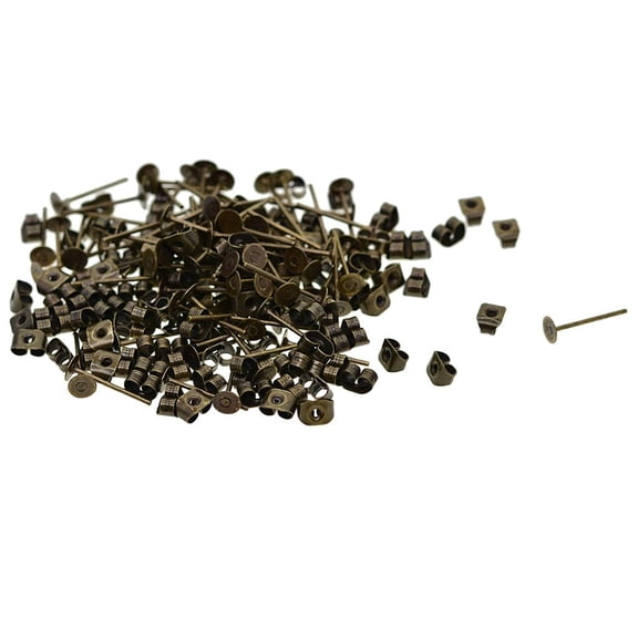 100 Pairs Flat Ear Pin Studs Earring Posts with Back Jewelry Making Supplies , Bronze, as described