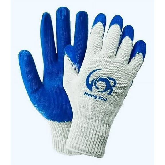 100 Pairs Working Gloves Cotton/Poly With Blue Latex Rubber Palm Coated
