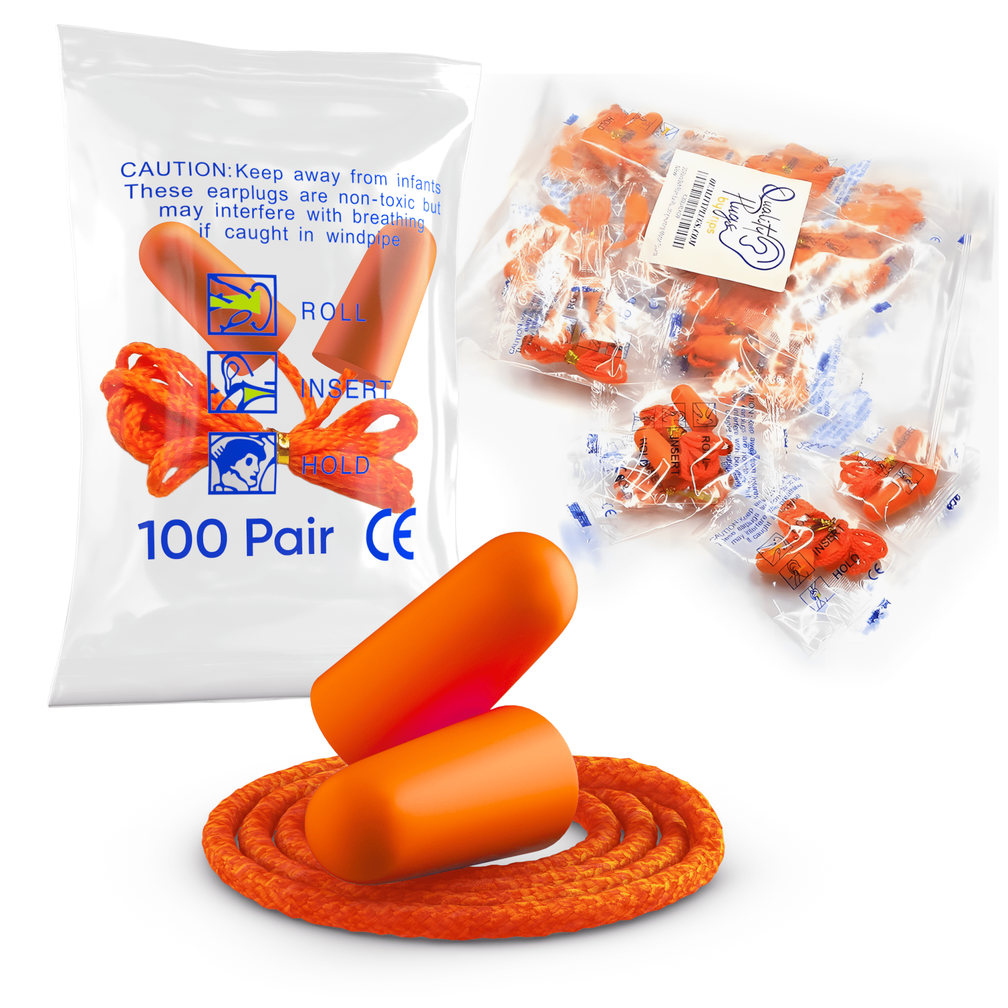 100 Pairs of Foam Corded Noise Cancelling Ear Plugs for Sleeping, Snoring, Shooting, Bulk - 32dB