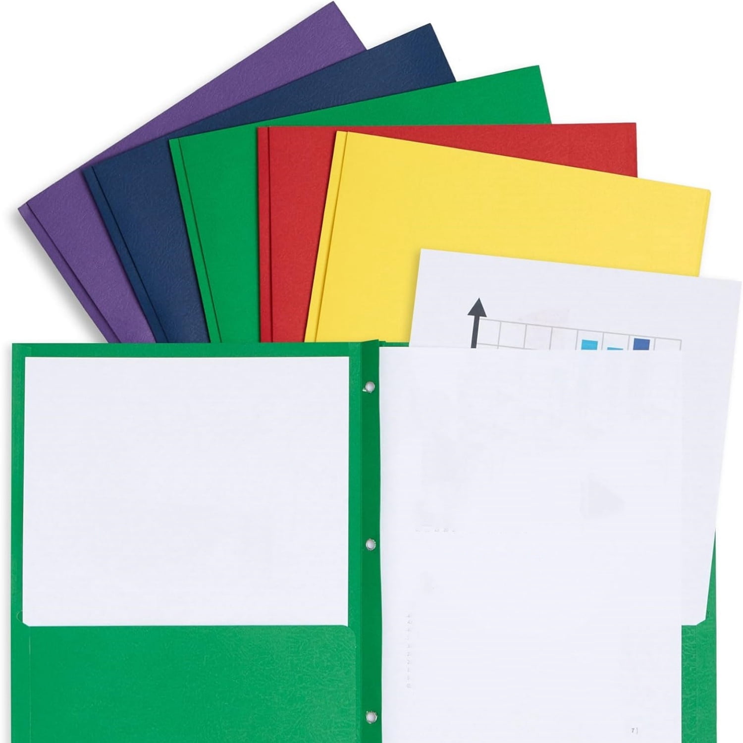 100 Paper Two Pocket Folders with Prongs, 2 Pocket Folders Bulk 100 Pack, Assorted 5 Colors, 3 Prongs for Letter Size Paper, For Office and Classroom