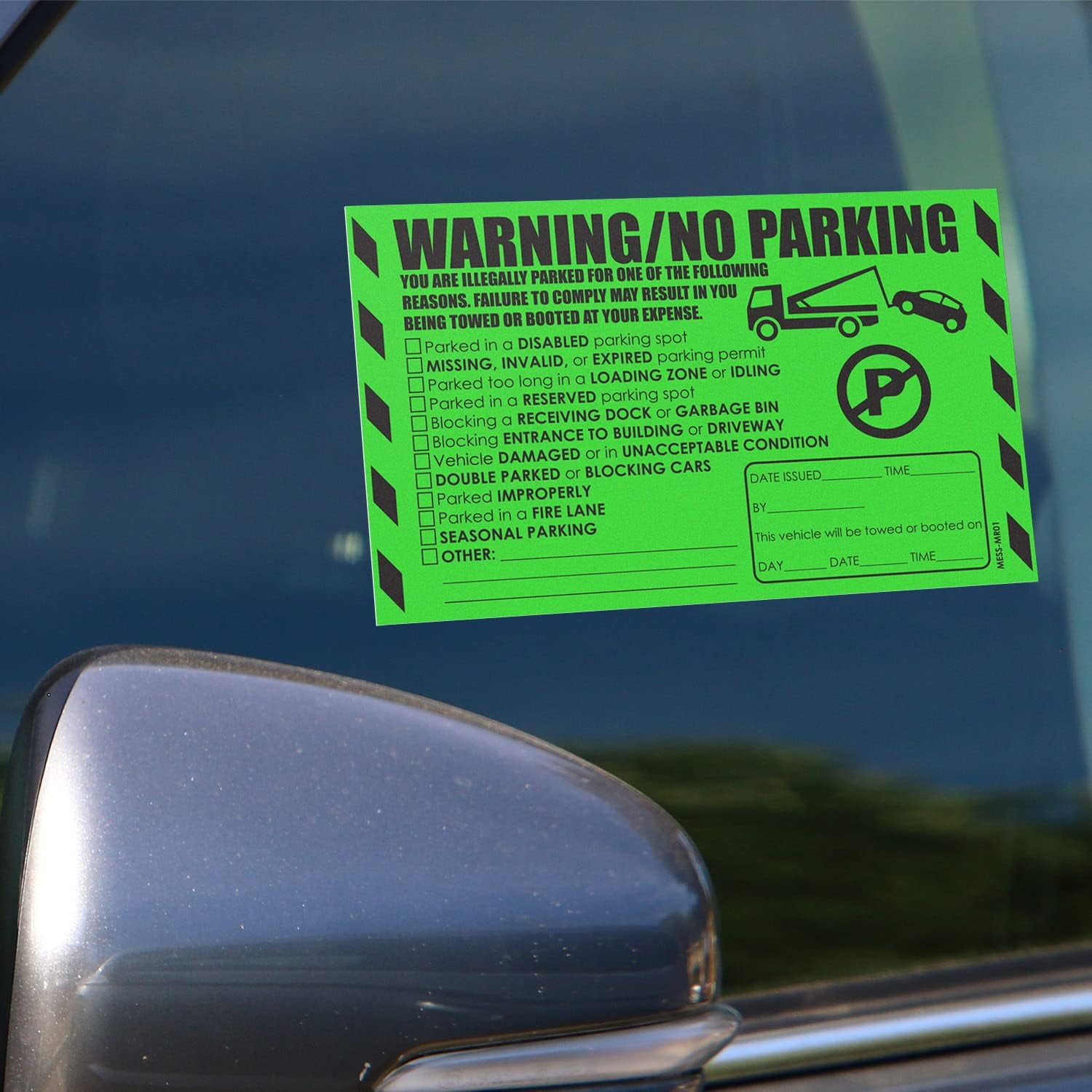 100 Parking Violation Stickers, 8x5 in Green MultiReason Warning