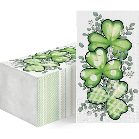 100 Patrick Disposable Paper Decorative Guest Napkins, Patrick Shamrock Hand Towel for Party Lunch Dinner Kitchen Bathroom
