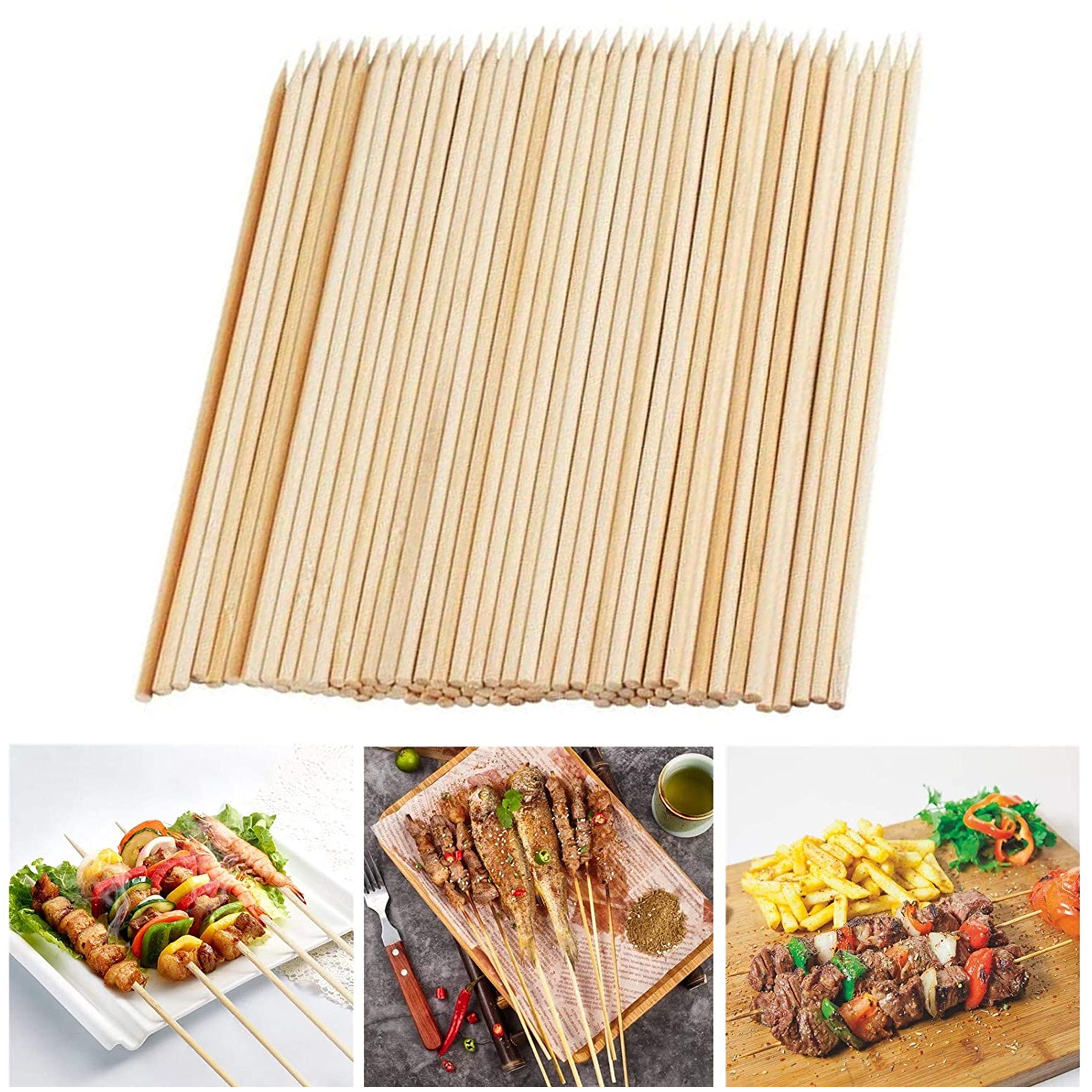 100 Pcs 12 inch Bamboo Skewers Wooden BBQ Sticks for Shish Grill