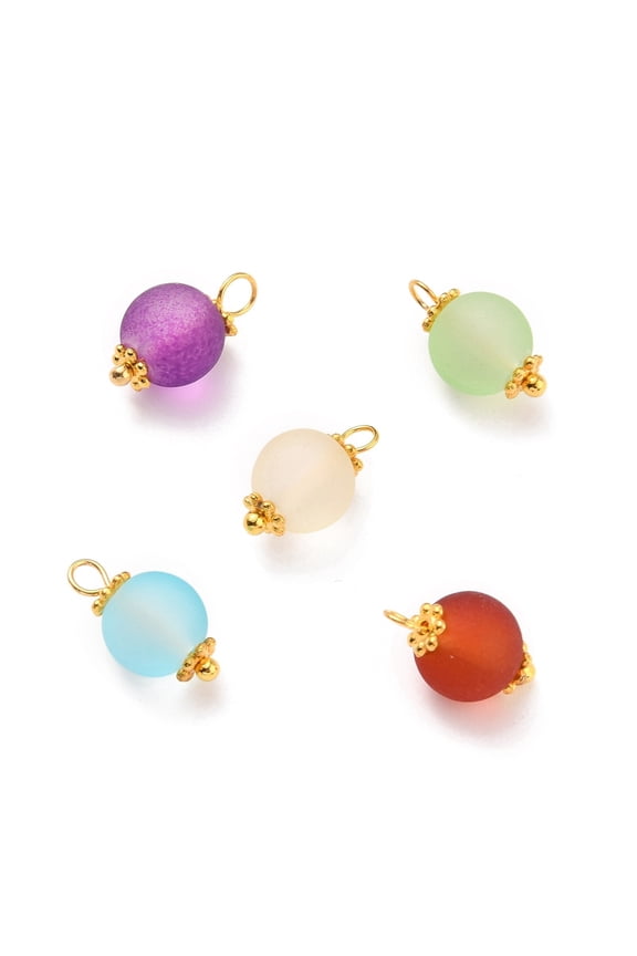 100 Pc Daisy Pendant Charms Transparent Frosted Glass Pendants with Alloy Flower Daisy Spacer Beads and Brass Pin Round Earring Craft Making