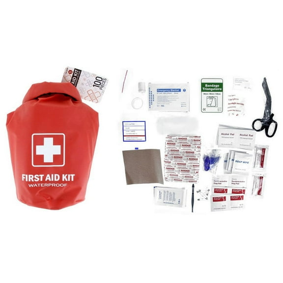 100Pc First Aid Kit Stored in a Waterproof Red Dry Sack