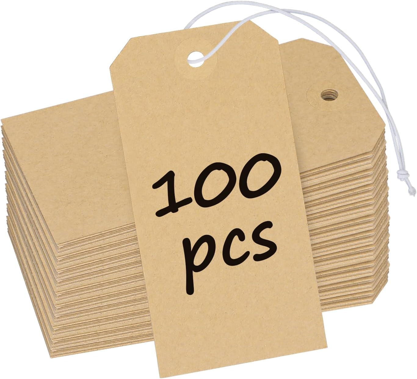 100 Pc Kraft Hanging Paper Tags - 12cm Writable Inventory Tags (large ...