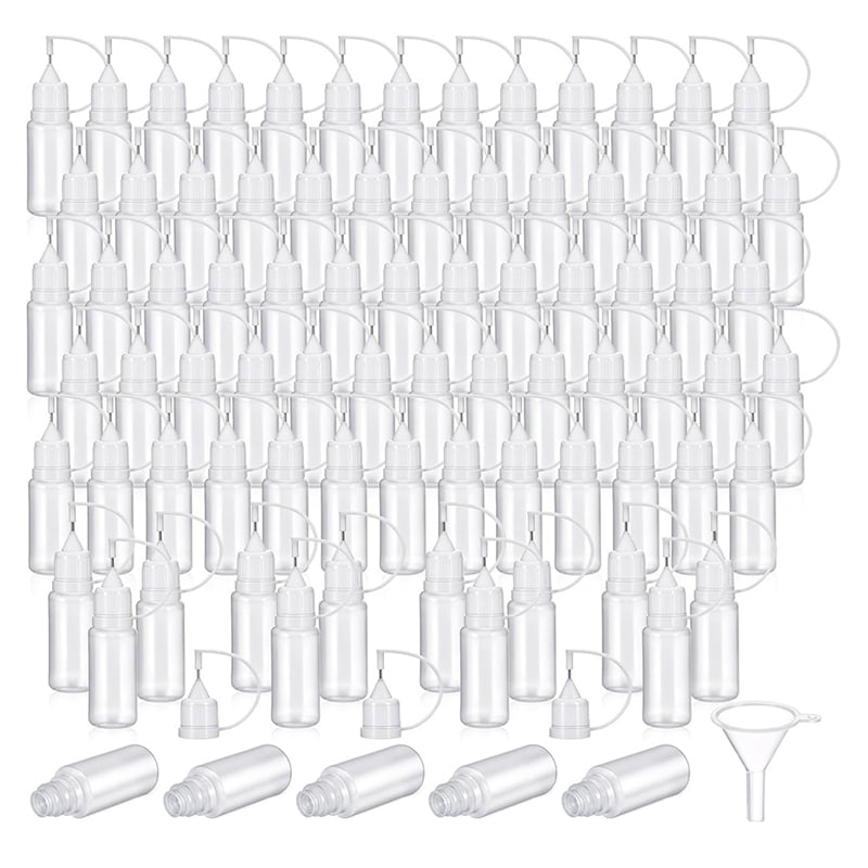 100 Pcs 0.34oz Applicator Bottle Mini Needle Tip Glue Bottle Applicator Translucent Glue for Acrylic Painting,1set * tip applicator bottle