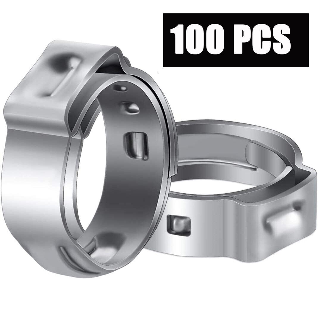 100 Pcs 1/2 inch PEX Stainless Steel Clamp Cinch Rings Crimp Pinch