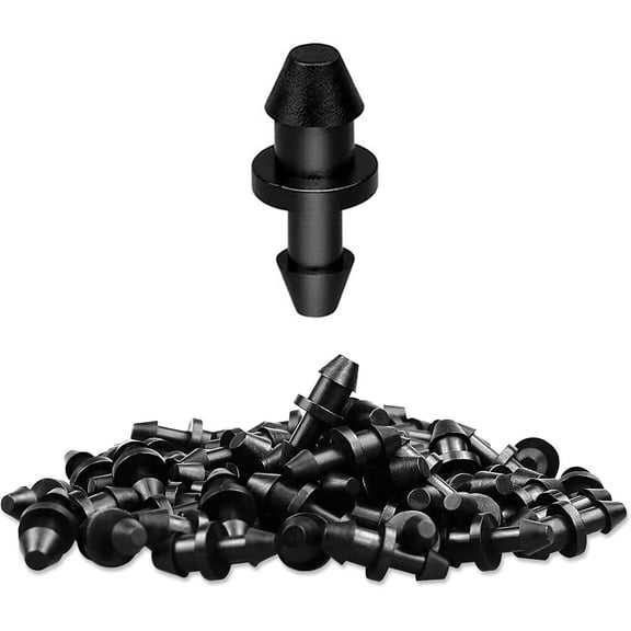 100 Pcs 1/4" Drip Irrigation Coupling Fittings, Barbed Coupler Irrigation Parts with Sharp End Fits, 1/4 Inch Irrigation Tubing Drip Line Connectors for Home Garden Lawn Supplies, Black