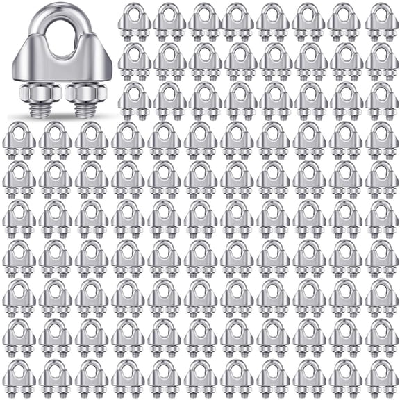 100 Pcs 1/8 Inches M3 Stainless Steel Cable Wire Rope Clip Large U Bolt Saddle Guy Fastener 304 Stainless Steel Fastener Cable Wire Rope Clamps, Connect 2 Layers of Wire to Form a Loop