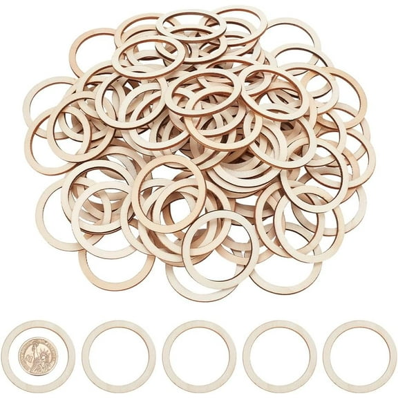 100 Pcs 1.96"/5cm Unfinished Wood Pieces Rings Shape Circle Ornaments Blank Wooden Slices for Christmas Painting Pyrography Home Decor for diy