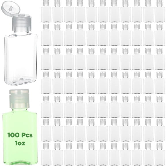 100 Pcs 1 oz Travel Bottles - Clear PET Refillable Containers with Flip Caps, Leak-Proof Mini Bottles for Shampoo, Lotion, Hand Sanitizer & More