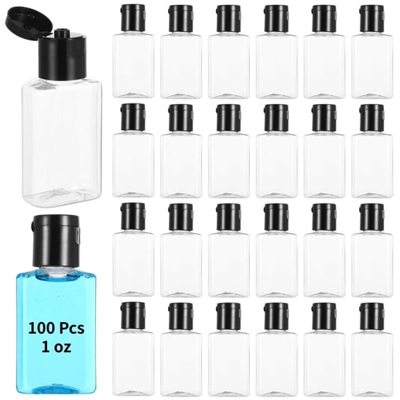 100 Pack 1 oz Travel Bottles  Clear Mini Empty Refillable Containers with Flip Caps, LeakProof, TSAFriendly, for Hand Sanitizer, Shower Gel, Lotion & Toiletries
