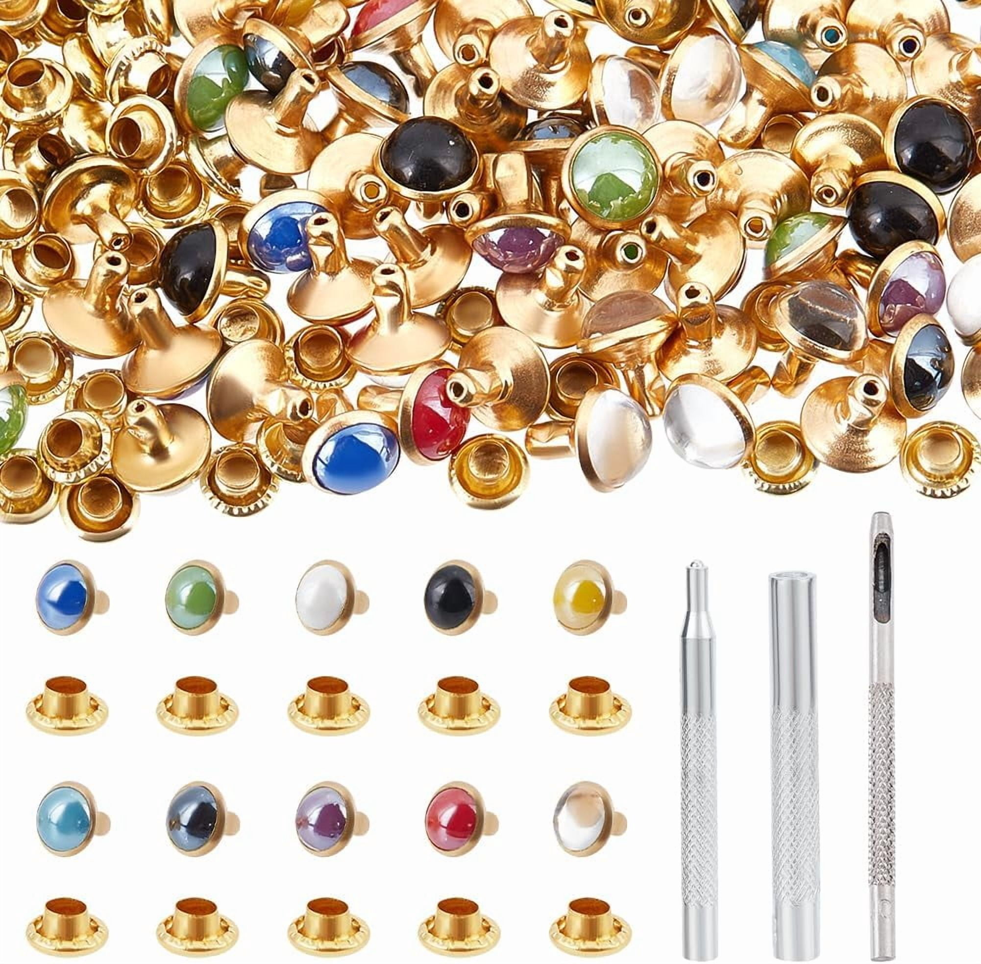 100 Pcs 10 Colors Round Brass Rivets Semi-Tublar Rivets Brass Rivets ...