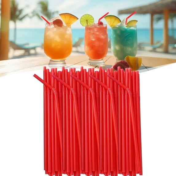 100 Pcs 10'' Straws, Bendable Drinking Straws, Flexible Straws Drinking Plastic Disposable, Colored Plastic Straws, Extra Long Food Grade Straws Disposable for Juice Beverage Drinks Home Use, Red